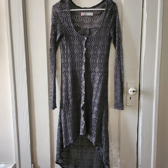 Free People Beach Love Song Crochet Duster Blue - Picture 6 of 11